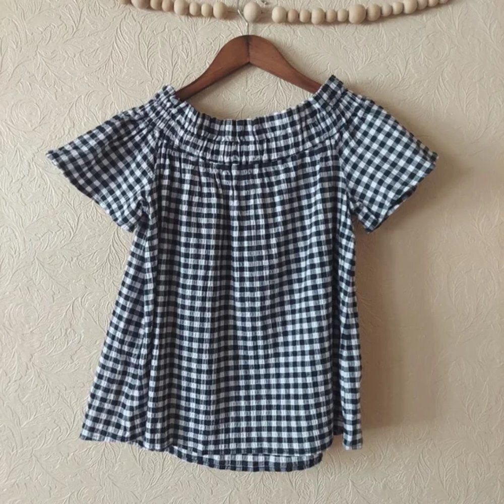 Pleione Gingham Seersucker Smocked Short Sleeve Blouse Size XS - Picture 6 of 8